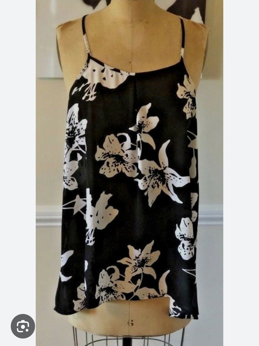 Banana Republic Black & Cream Sheer Racerback Floral Cami Top. Size M